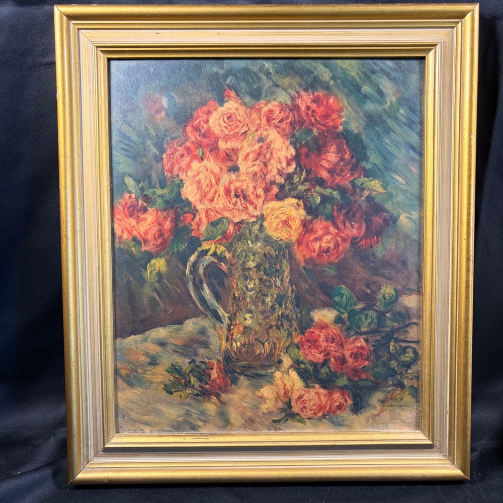 Renoir Roses Floral Still Life Print Vintage Gilt Framed Antique Reproduction